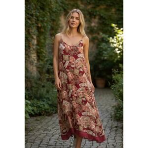 Jenny Helene Travel Postcard Midi Dress Red Y2K Size Small